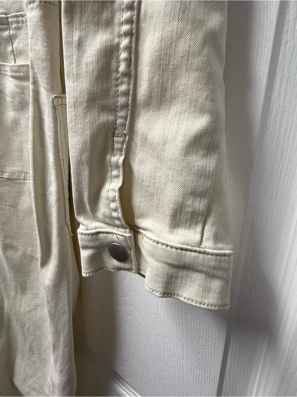 Free People Lennox Denim Cream Zip-Front Slim Utility Jumpsuit - Picture 9 of 9